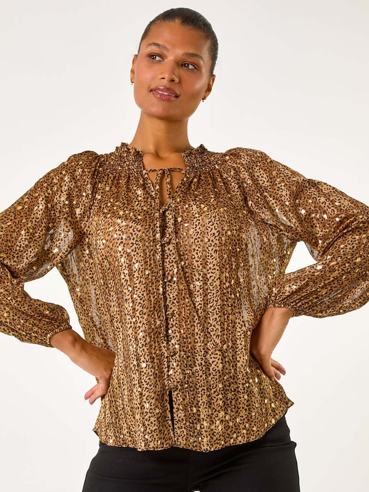 Roman Tie Front Animal Print Blouse - Image 2 of 5