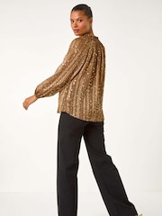 Roman Tie Front Animal Print Blouse - Image 4 of 5