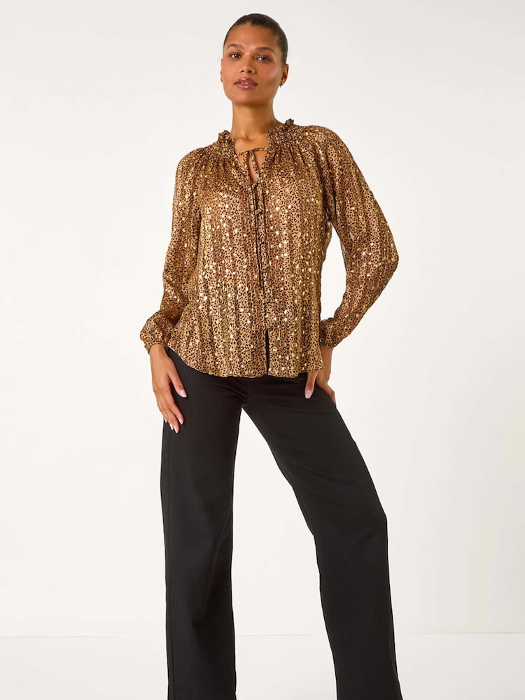 Roman Tie Front Animal Print Blouse - Image 5 of 5