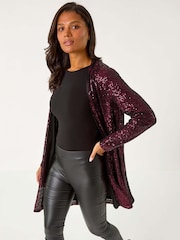 Roman Pink Longline Sequin Stretch Jacket - Image 1 of 6