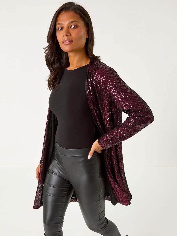 Roman Pink Longline Sequin Stretch Jacket - Image 1 of 6