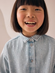 Lavado pálido - Denim Diamante Shirt Dress (3-16yrs) - Imagen 4 de 4