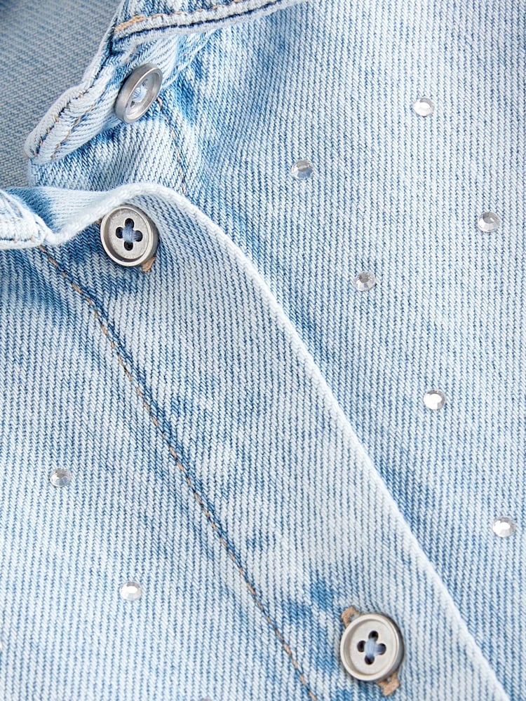 Pale Wash Denim Diamante Shirt Dress (3-16yrs) - Image 7 of 7
