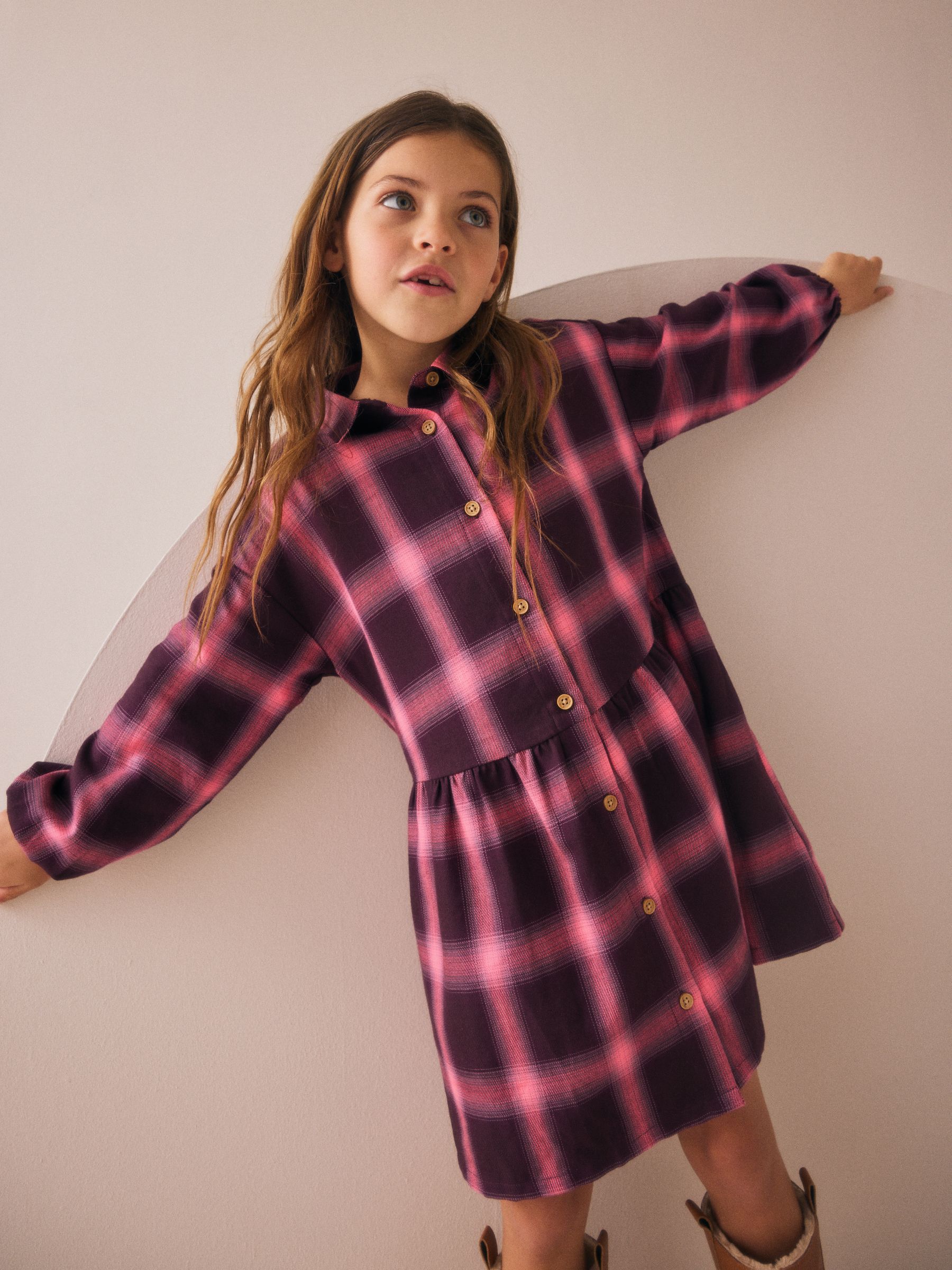 Berry Pink Check Shirt Dress (3-16yrs)