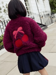 Berry Red Cherry Borg Fleece Bomber Jacket (3-16yrs) - Image 1 of 7