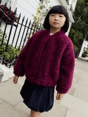 Berry Red Cherry Borg Fleece Bomber Jacket (3-16yrs) - Image 2 of 7