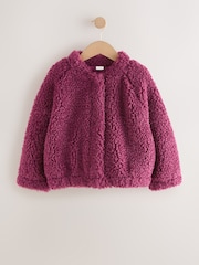 Berry Red Cherry Borg Fleece Bomber Jacket (3-16yrs) - Image 3 of 7