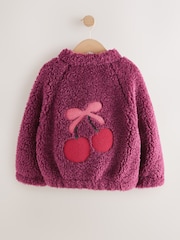 Berry Red Cherry Borg Fleece Bomber Jacket (3-16yrs) - Image 5 of 7