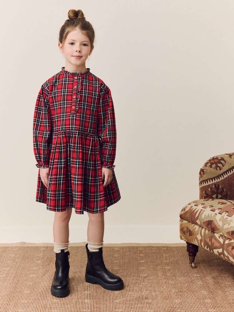 Red Check Check Placket Dress (3-16yrs) - Image 1 of 8