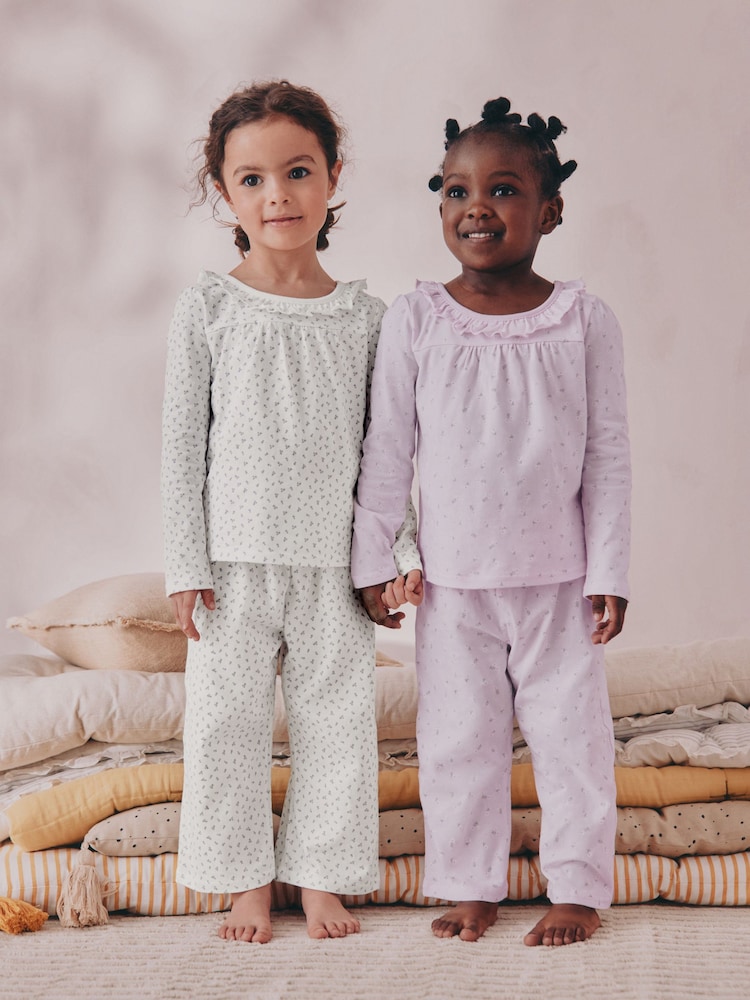 White/Purple Ditsy Floral Wide Leg Pyjamas 2 Pack (9mths-8yrs) - Image 2 of 10