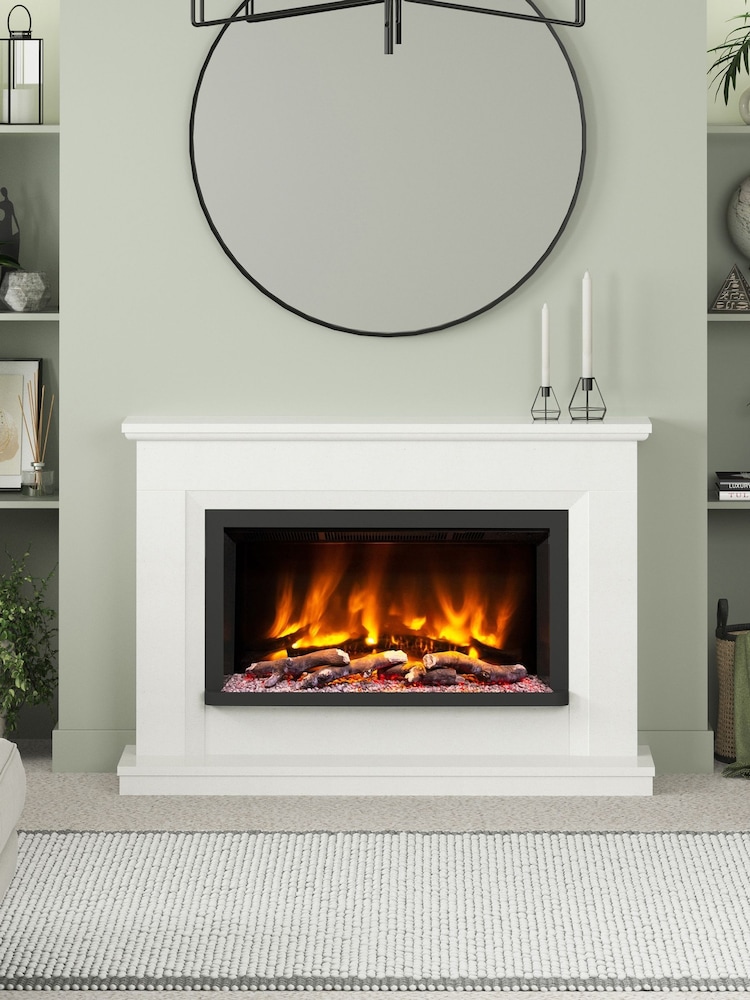 Be Modern White Micro Marble Vistus Complete Electric Fireplace - Image 1 of 5