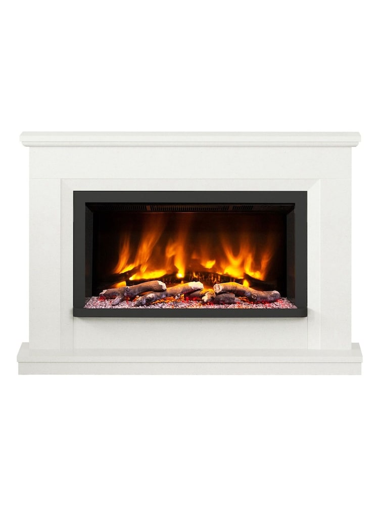 Be Modern White Micro Marble Vistus Complete Electric Fireplace - Image 2 of 5