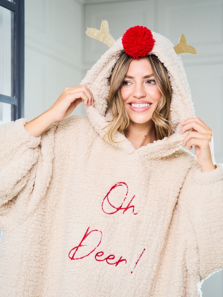 Jim Jam the Label Oversized Cream Christmas Reindeer Hoodie - Image 6 of 6 Jim Jam the Label Oversized Cream Christmas Reindeer Hoodie - Image 6 of 6