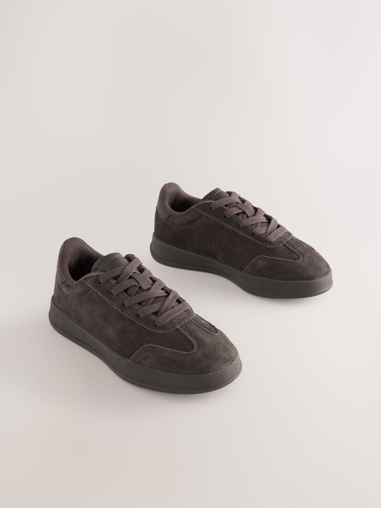 Chocolate Brown Suede Lace Up Smart Trainers - Image 1 of 5