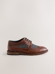Tan Brown Herringbone Detail Standard Fit (F) Leather Laceup Brogue Shoes - Image 2 of 5