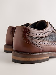Tan Brown Herringbone Detail Standard Fit (F) Leather Laceup Brogue Shoes - Image 4 of 5