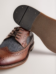 Tan Brown Herringbone Detail Standard Fit (F) Leather Laceup Brogue Shoes - Image 5 of 5