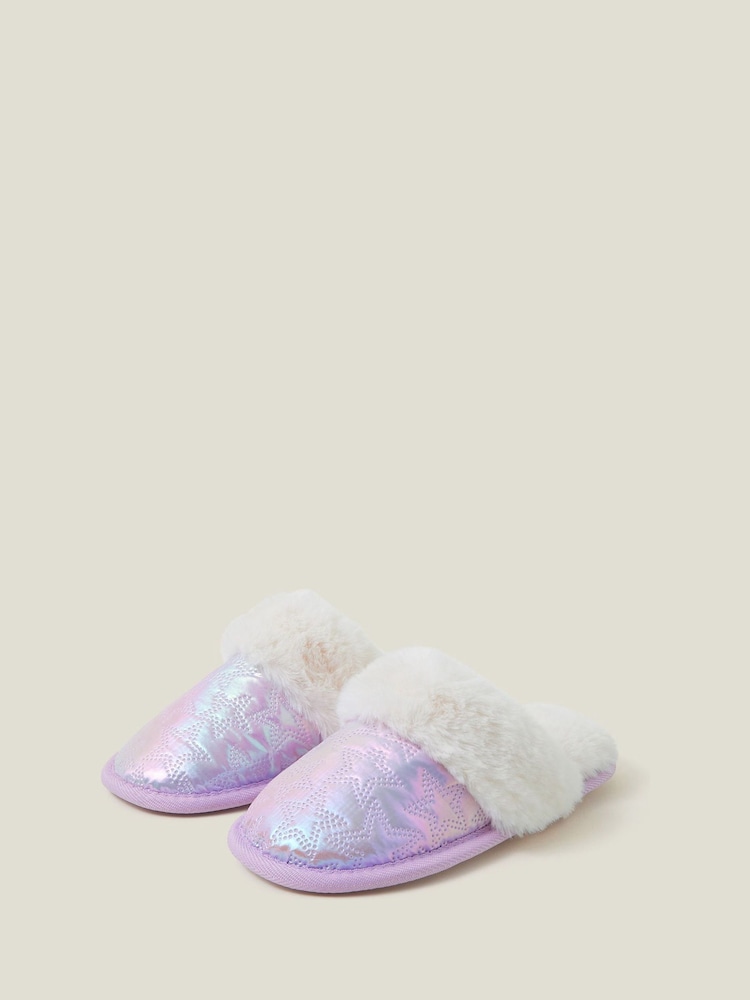 Angels By Accessorize Purple Girls Star Mule Slippers - Image 2 of 3