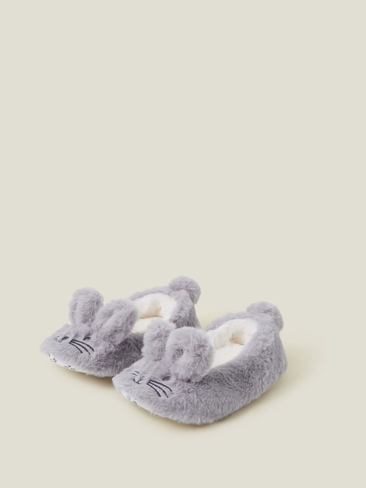 Angels By Accessorize Grey Girls Faux Fur Bunny Ballerina Slippers - Image 2 of 3