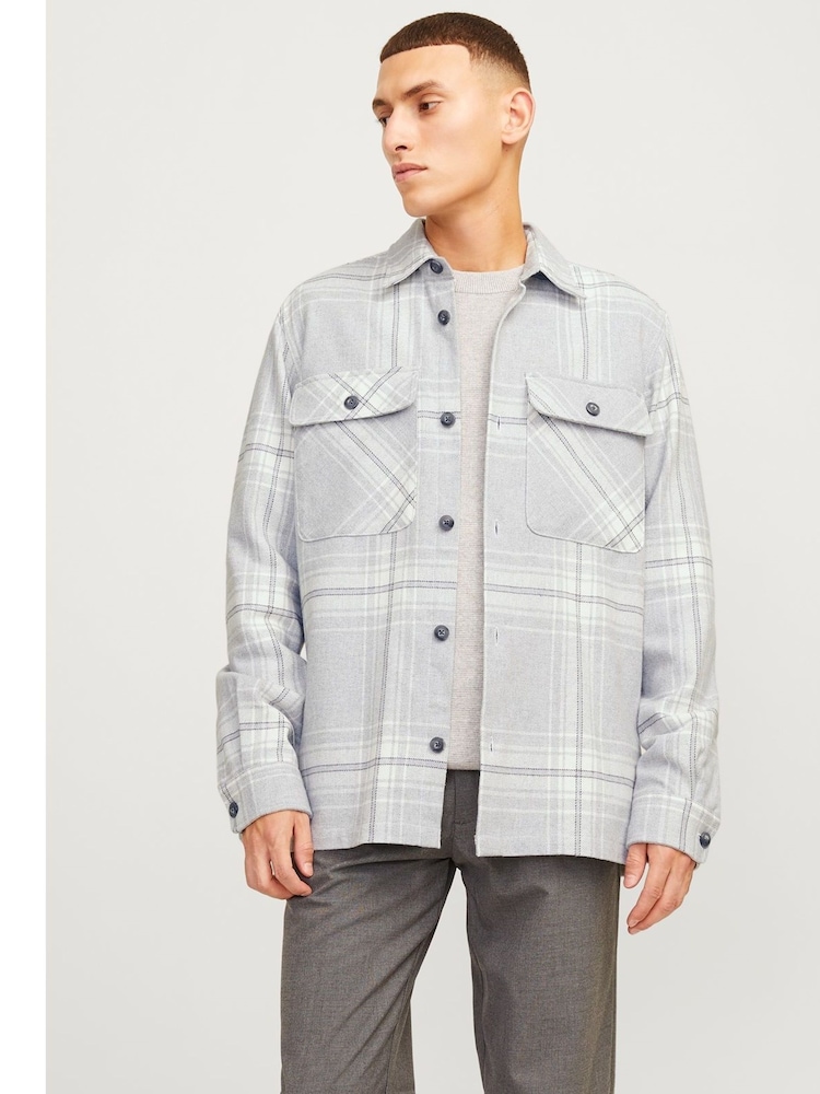 JACK & JONES Grey Check Raymond Long Sleeve 100% Cotton Shirt - Image 1 of 5