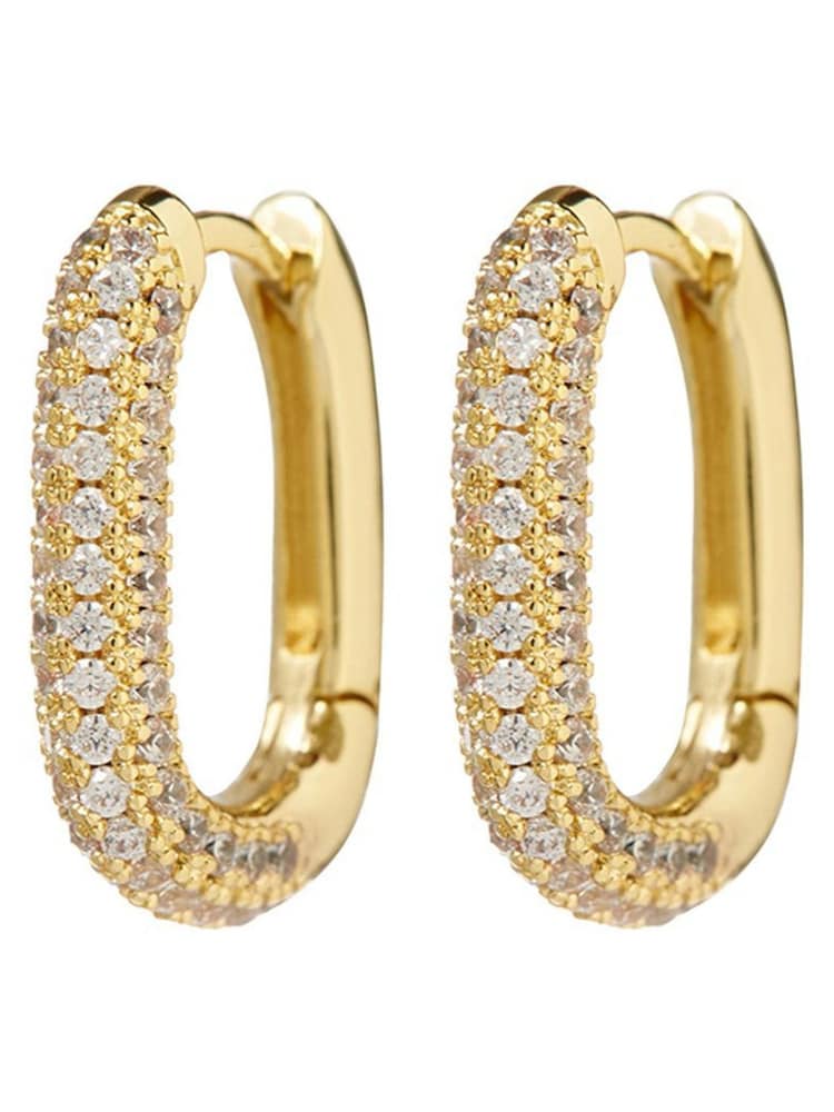 Luv Aj Gold Tone Core Pave Chain Link Huggies Earrings - Image 1 of 4