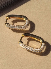 Luv Aj Gold Tone Core Pave Chain Link Huggies Earrings - Image 2 of 4