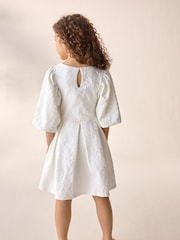 Cream Textured Puff Sleeve Occasion Dress (3-16yrs) - Image 2 of 6