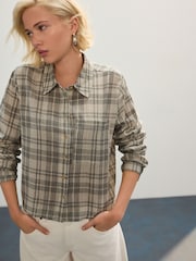 Grey Check 100% Cotton Lightweight Cropped Shirt - Image 1 of 6