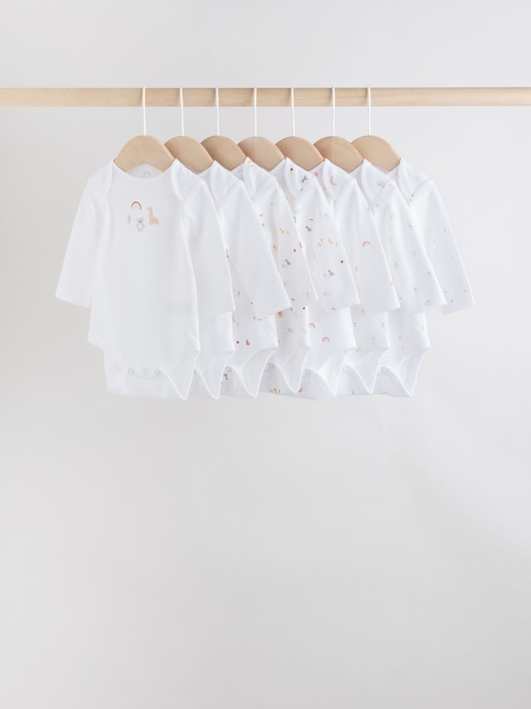 Weiß mit Character-Print - Baby Long Sleeve 100% Cotton Bodysuits Pack - Bild 1 von 13 Weiß mit Character-Print - Baby Long Sleeve 100% Cotton Bodysuits Pack - Bild 1 von 13