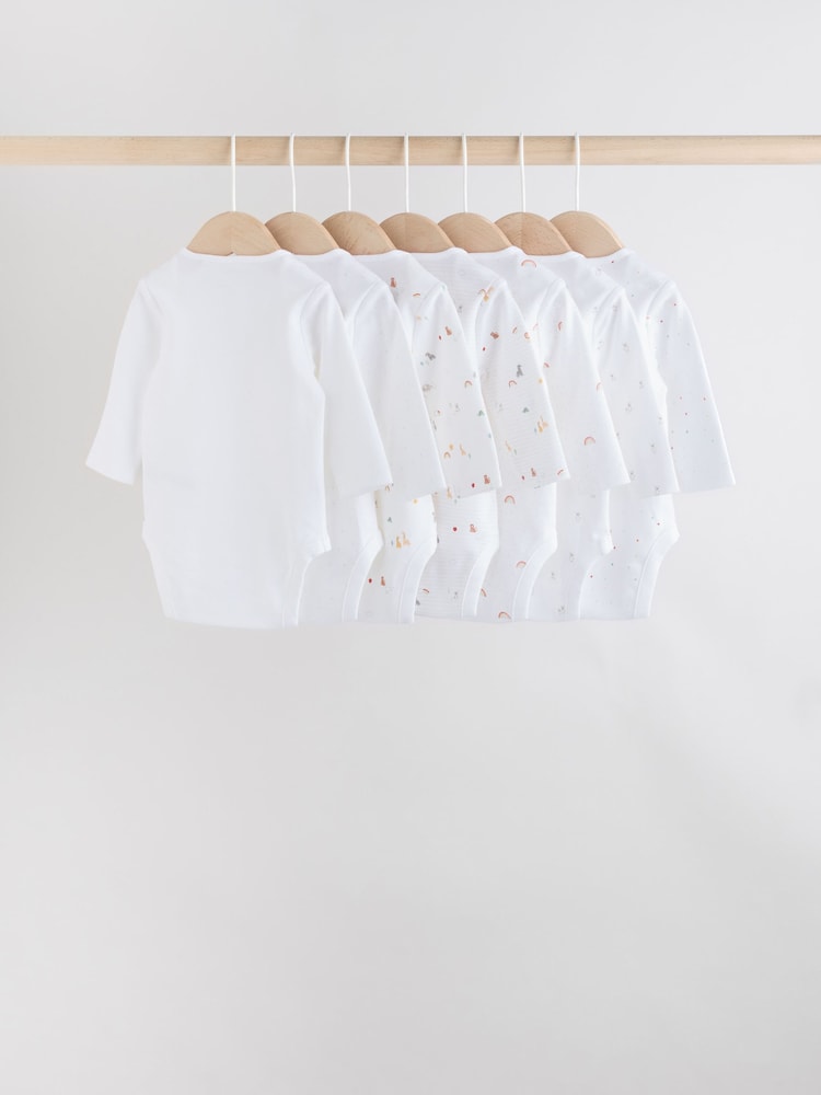 White Character 7 Pack Baby Long Sleeve 100% Cotton Bodysuits Pack - Image 2 of 13