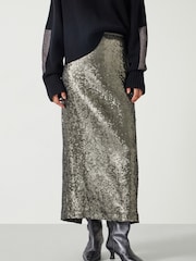 Hush Green Anais Sheer Sequin Midi Skirt - Image 1 of 5