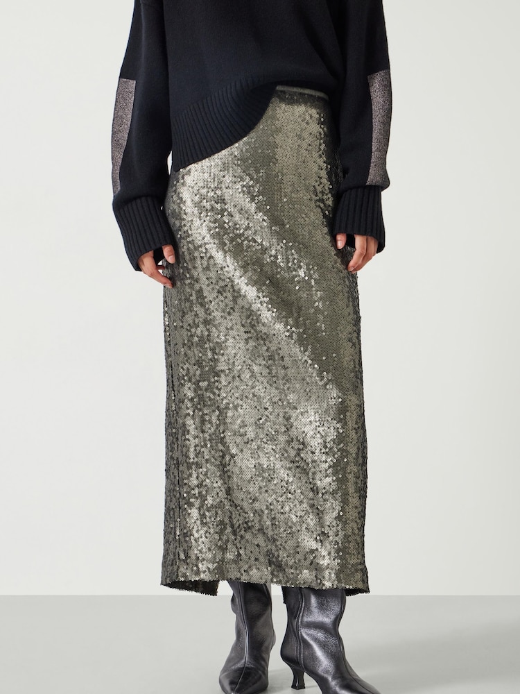 Hush Green Anais Sheer Sequin Midi Skirt - Image 1 of 5