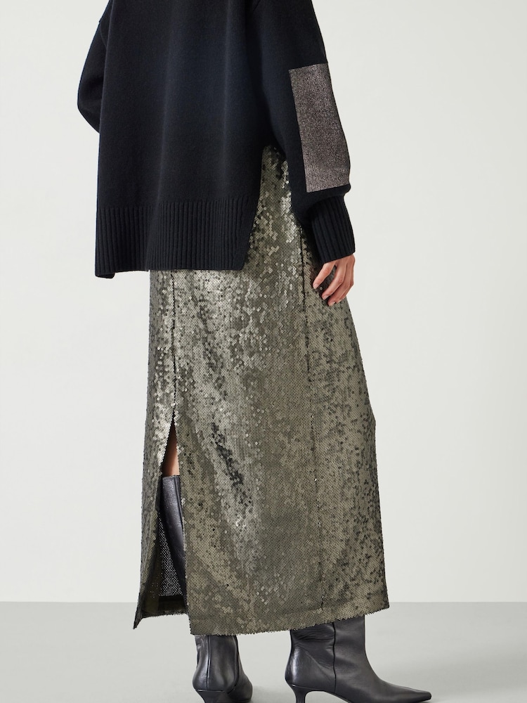 Hush Green Anais Sheer Sequin Midi Skirt - Image 2 of 5