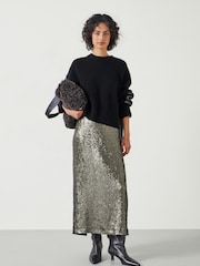 Hush Green Anais Sheer Sequin Midi Skirt - Image 3 of 5
