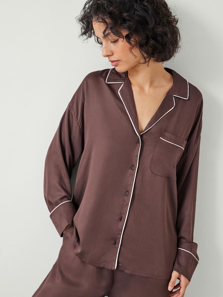 Hush Brown Angelina Satin Modal Pyjamas Set - Image 1 of 4