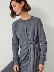 Hush Grey Tilly Tie Waist Merino Wool Midi Jumper Dress - Image 3 of 5