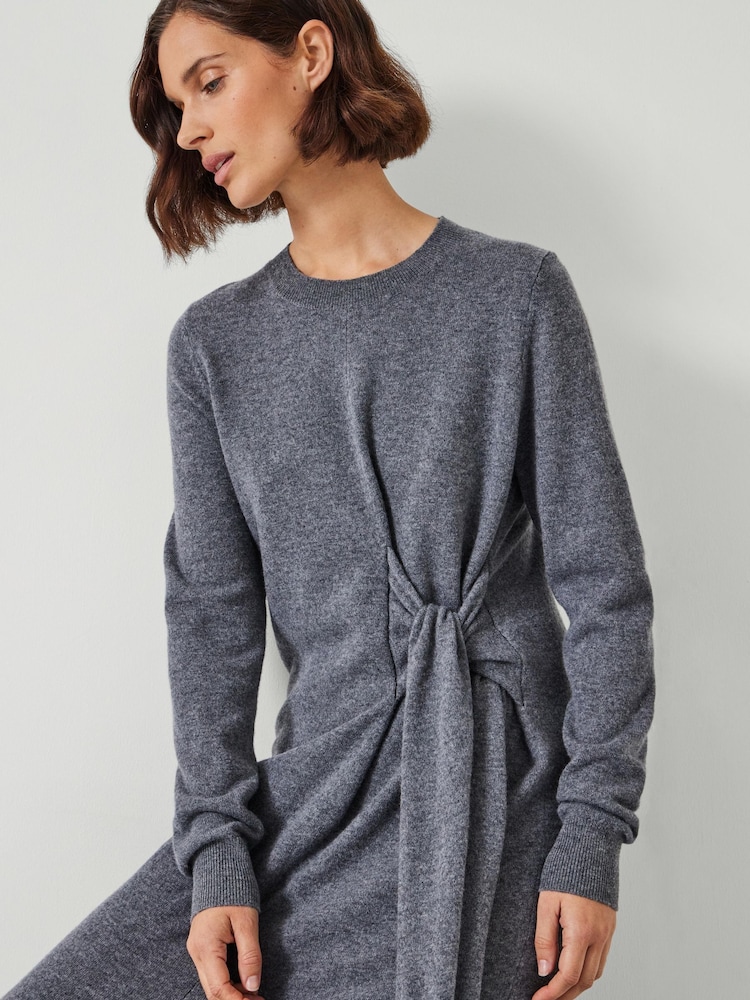 Hush Grey Tilly Tie Waist Merino Wool Midi Jumper Dress - Image 3 of 5