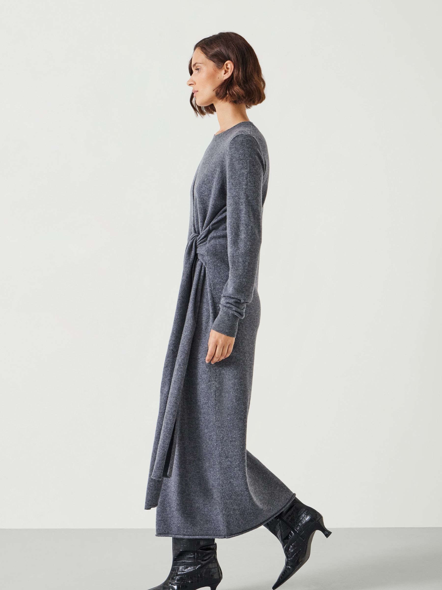 Buy Hush Grey Tilly Tie Waist Merino Wool Midi Jumper Dress from