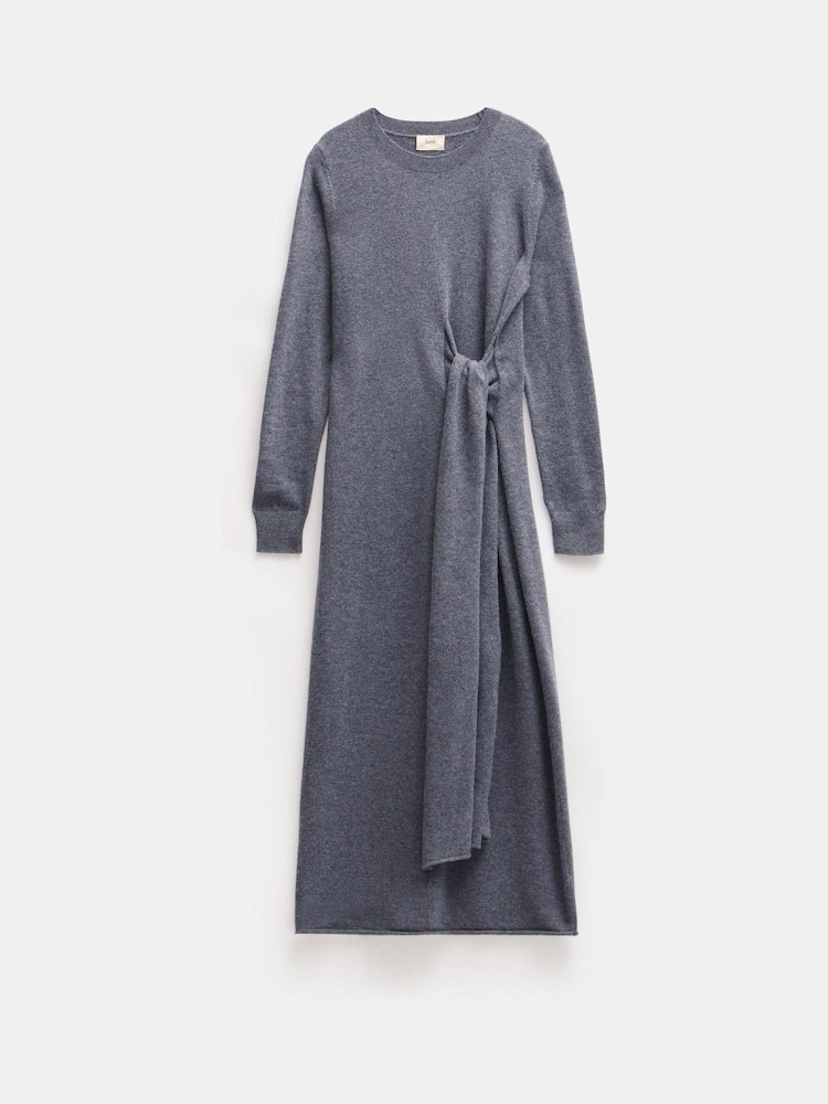 Hush Grey Tilly Tie Waist Merino Wool Midi Jumper Dress - Image 5 of 5