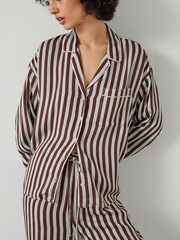 Hush Brown Angelina Satin Modal Stripe Pyjama Set - Image 4 of 5