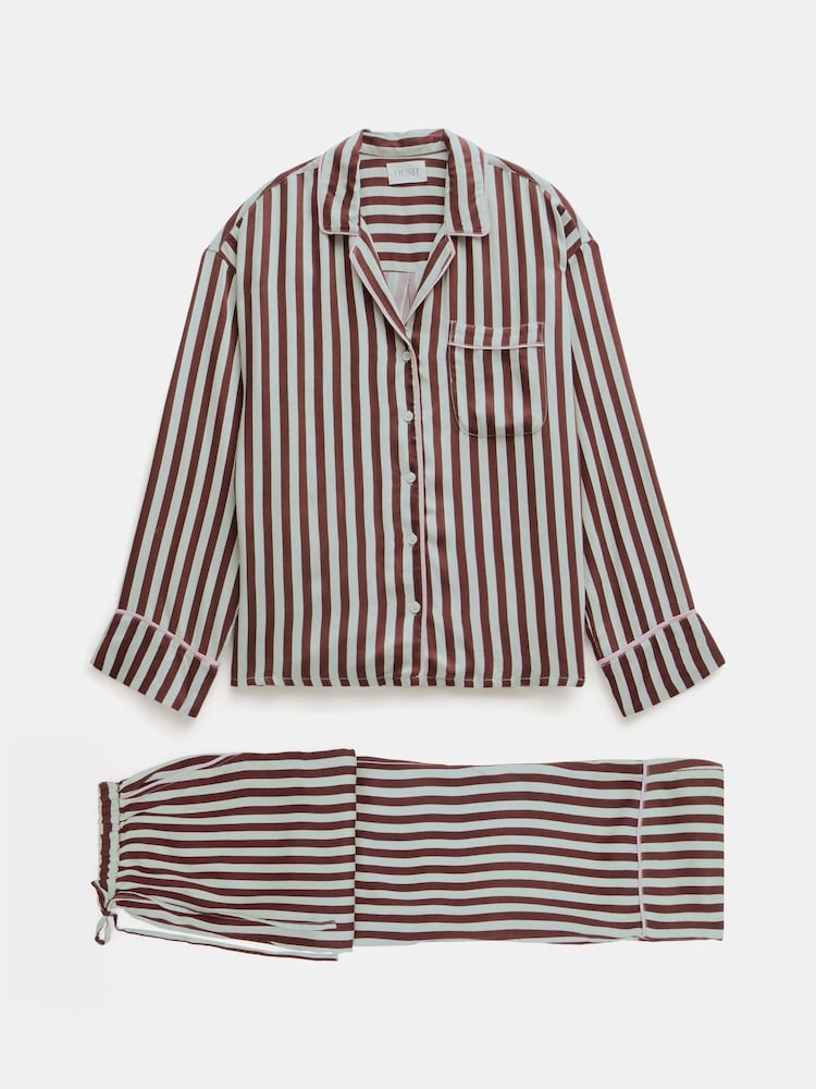 Hush Brown Angelina Satin Modal Stripe Pyjama Set - Image 5 of 5