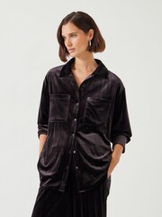 Hush Brown Oversized Hadley Velvet Shirt - Image 1 of 5
