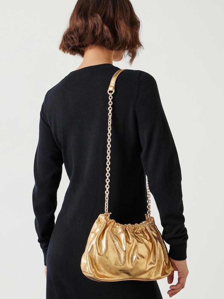 Hush Gold Reva Ruched Leather Clutch Bag - Image 5 of 5