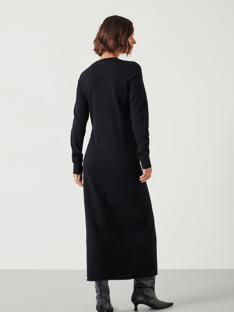 Hush Black Tilly Tie Waist Merino Wool Midi Jumper Dress - Image 2 of 5