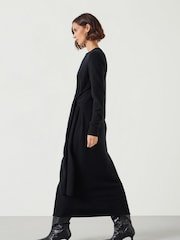 Hush Black Tilly Tie Waist Merino Wool Midi Jumper Dress - Image 3 of 5