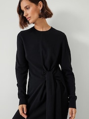 Hush Black Tilly Tie Waist Merino Wool Midi Jumper Dress - Image 4 of 5