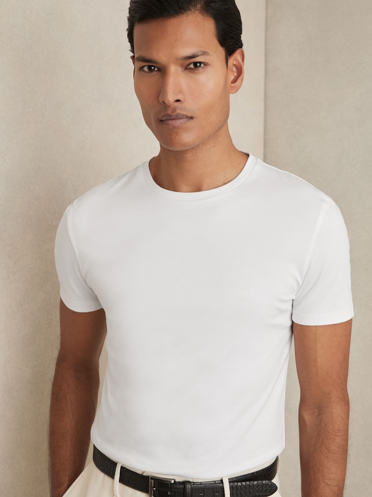 Reiss White Brad Cotton Sports-Fit T-Shirt - Image 1 of 6