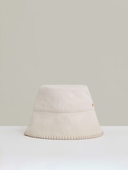 Reiss Off White Winnie Cotton Blanket-Stitch Bucket Hat - Image 1 of 4