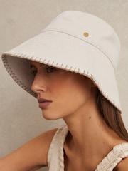 Reiss Off White Winnie Cotton Blanket-Stitch Bucket Hat - Image 2 of 4