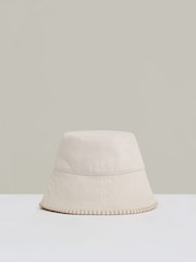 Reiss Off White Winnie Cotton Blanket-Stitch Bucket Hat - Image 3 of 4